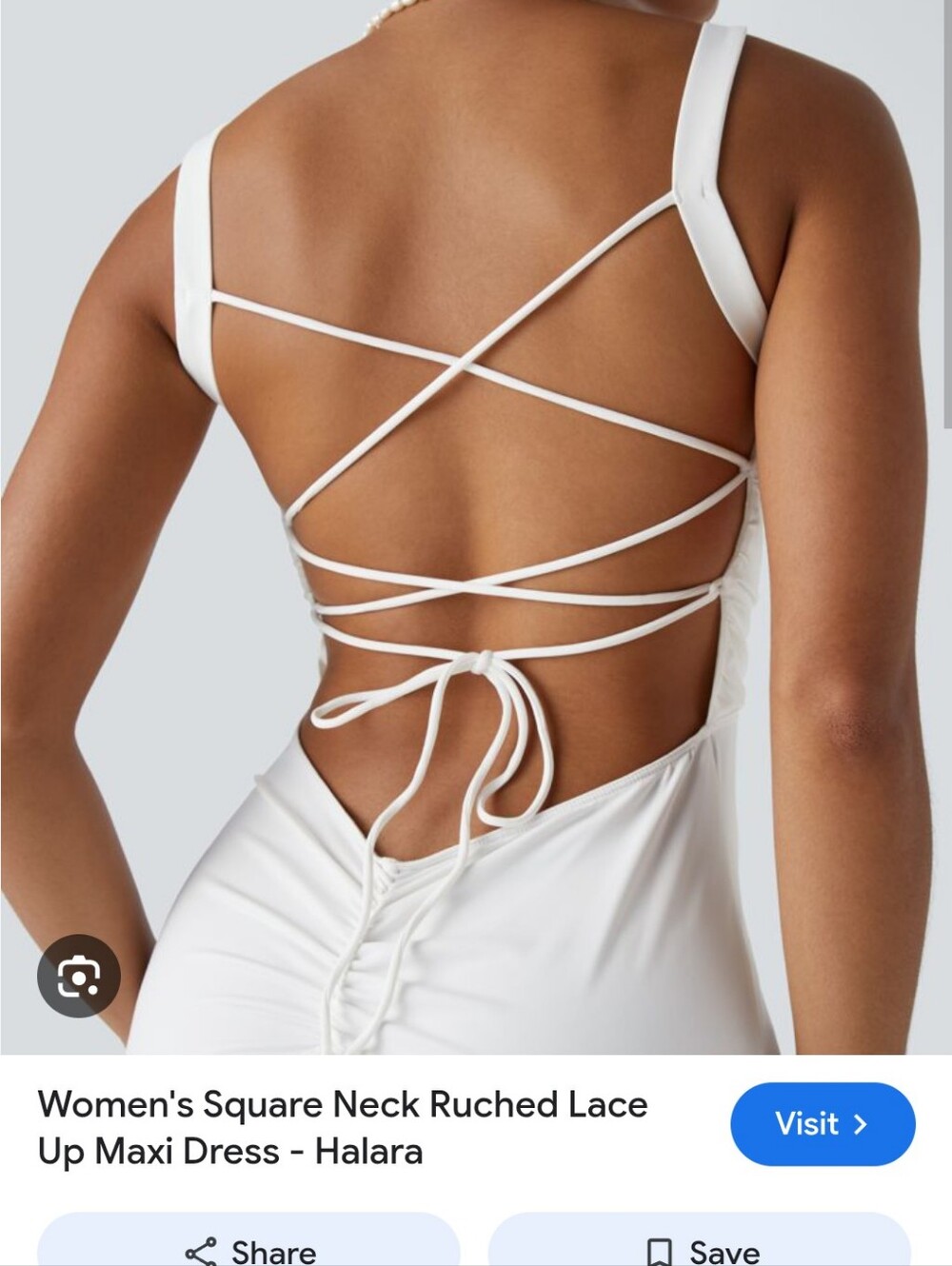 HALARA White Lace-Up Back Ruched Maxi Dress NWT
